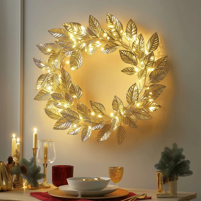 AuraLeaf | Goldener LED-Blätterkranz