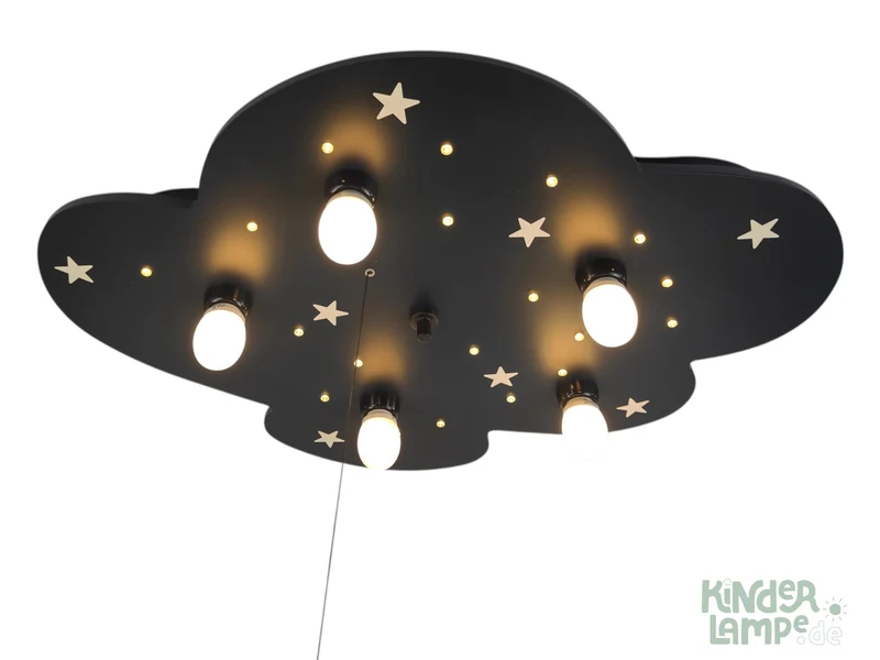 Deckenleuchte Wolke Blau XXL mit fluoreszierenden Sternen