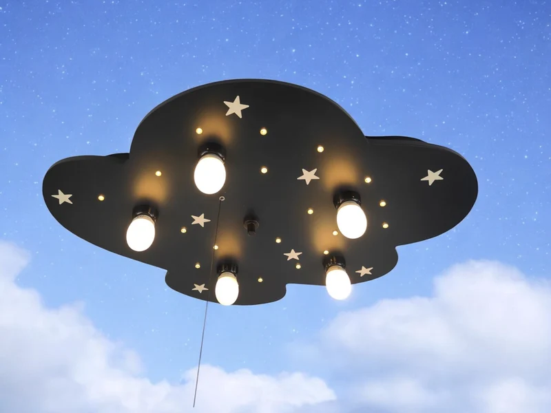 Deckenleuchte Wolke Blau XXL mit fluoreszierenden Sternen