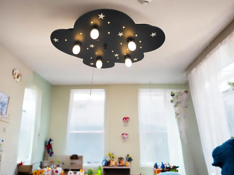 Deckenleuchte Wolke Blau XXL mit fluoreszierenden Sternen