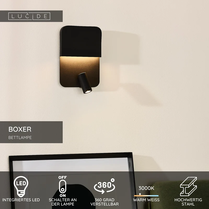 Bettleuchte Boxer schwenkbar mit USB-Ladeanschluss