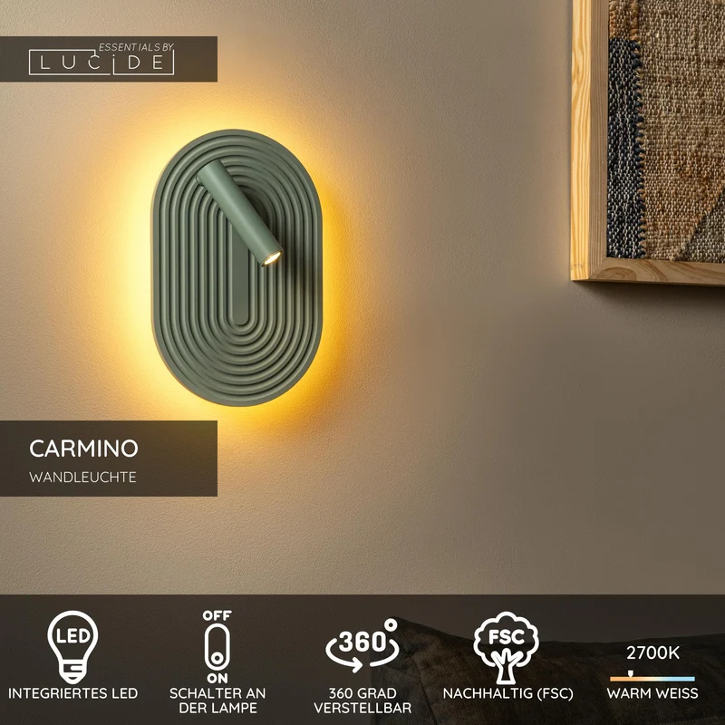 LED-Wandlampe Carmino schwenkbar aus Holz
