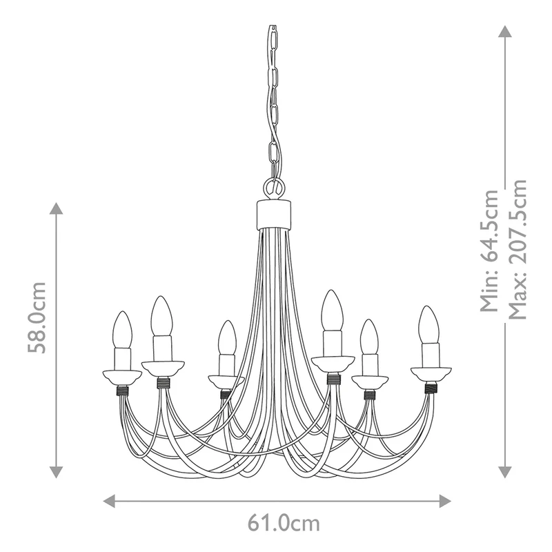 Kronleuchter Carisbrooke 6-flammig höhenverstellbar Schwarz 61cm
