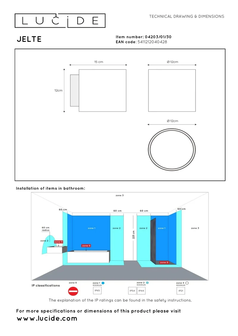 Wandleuchte Jelte Badezimmerleuchte IP44 Opalglas Schwarz
