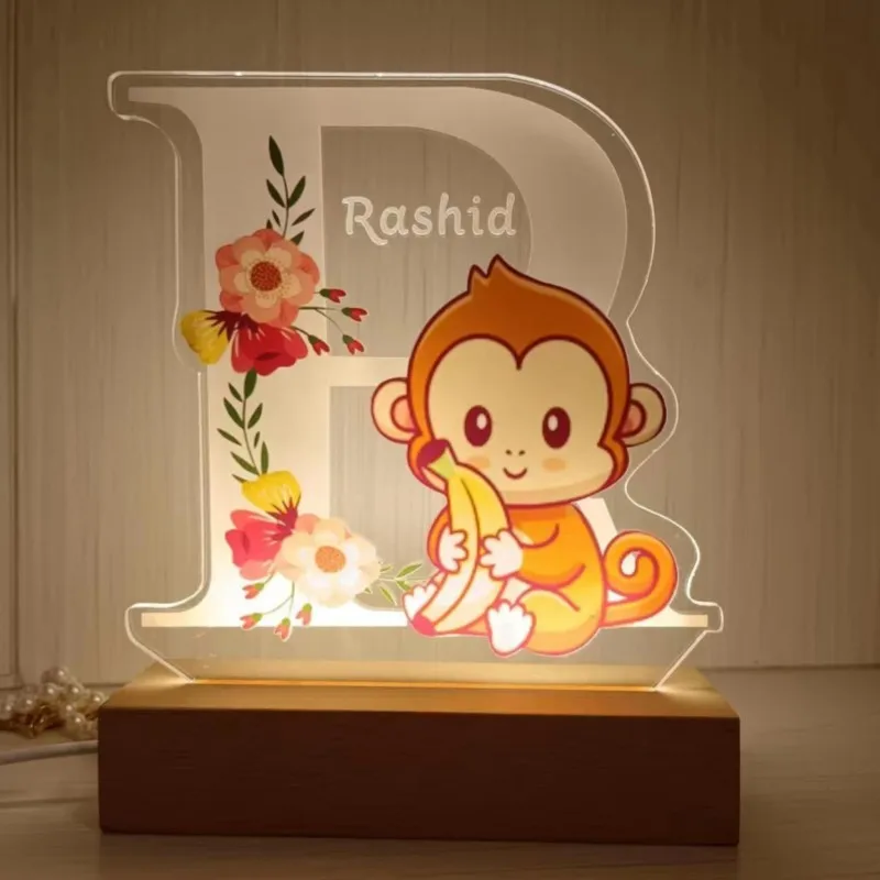 Personalisiertes Nachtlicht mit Namen & Tiermotiv – Acryl auf Holzsockel