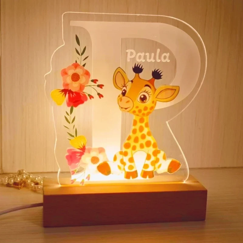 Personalisiertes Nachtlicht mit Namen & Tiermotiv – Acryl auf Holzsockel