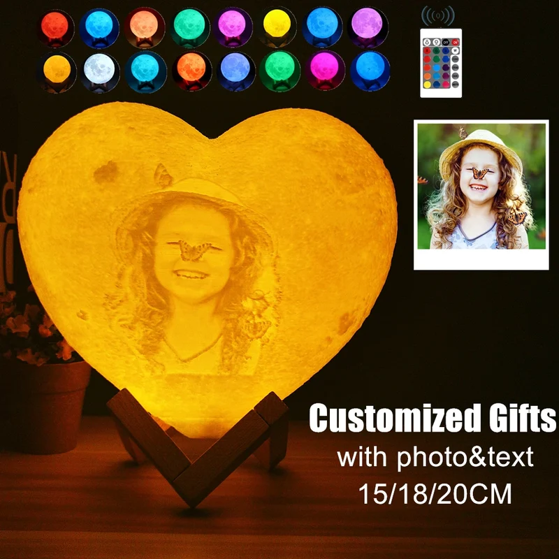 Personalisierte Mondlampe in Herzform – mit Foto & Text