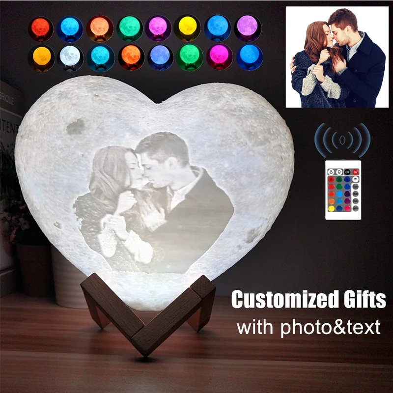 Personalisierte Mondlampe in Herzform – mit Foto & Text