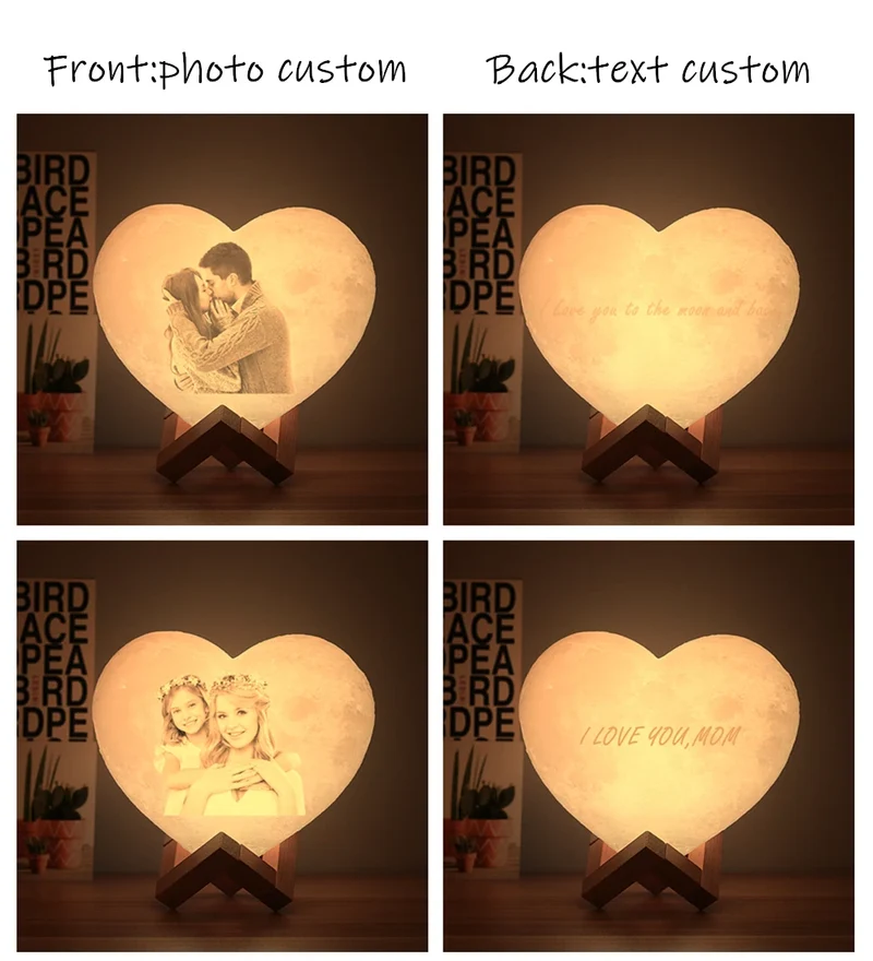 Personalisierte Mondlampe in Herzform – mit Foto & Text