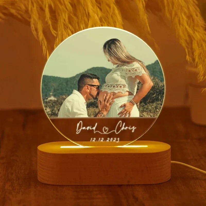 Personalisierte 3D-Fotolampe mit Foto & Text – Acryl auf Holz