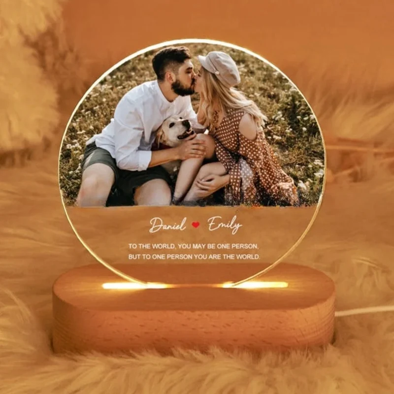 Personalisierte 3D-Fotolampe mit Foto & Text – Acryl auf Holz