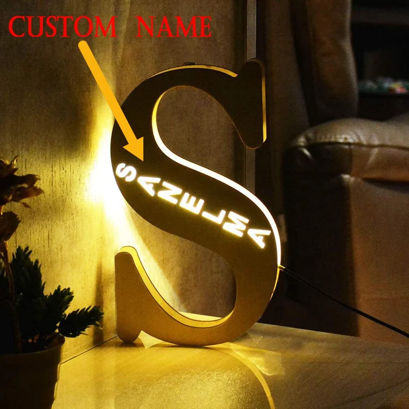 LED-Buchstaben-Nachtlicht aus Holz – personalisierbar A–Z