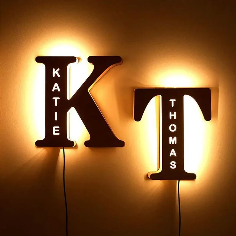 LED-Buchstaben-Nachtlicht aus Holz – personalisierbar A–Z
