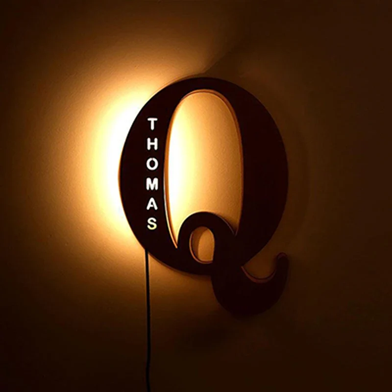 LED-Buchstaben-Nachtlicht aus Holz – personalisierbar A–Z