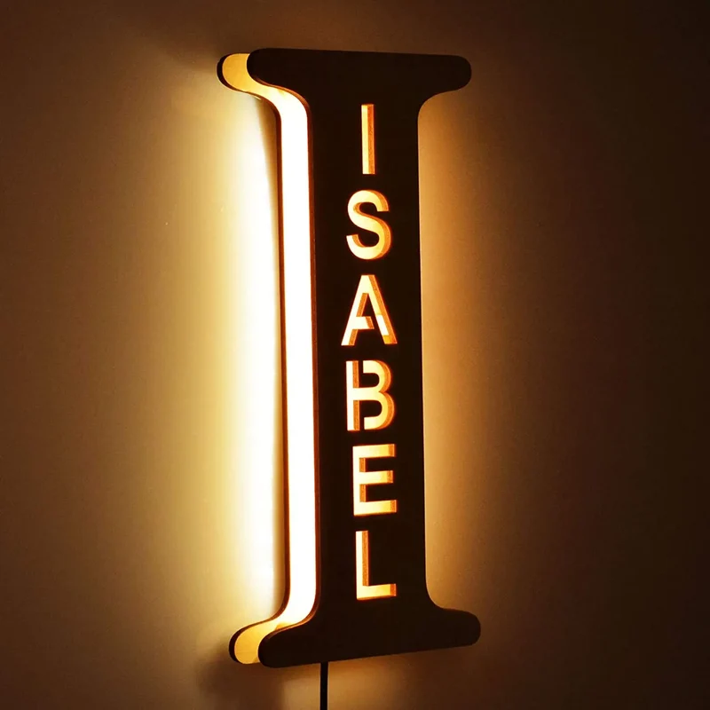 LED-Buchstaben-Nachtlicht aus Holz – personalisierbar A–Z
