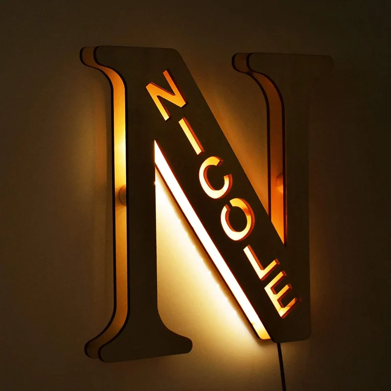 LED-Buchstaben-Nachtlicht aus Holz – personalisierbar A–Z