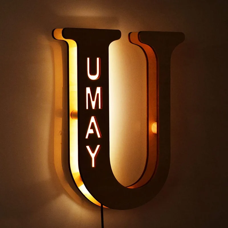 LED-Buchstaben-Nachtlicht aus Holz – personalisierbar A–Z