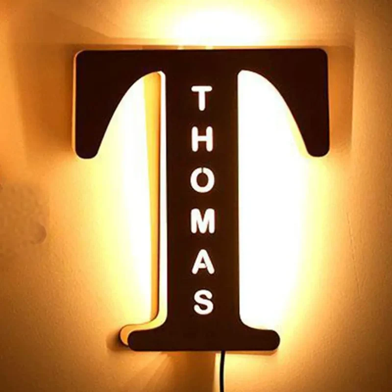 LED-Buchstaben-Nachtlicht aus Holz – personalisierbar A–Z