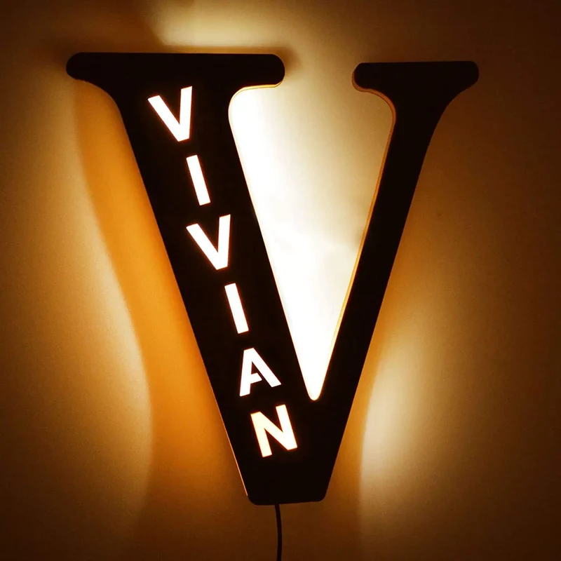 LED-Buchstaben-Nachtlicht aus Holz – personalisierbar A–Z