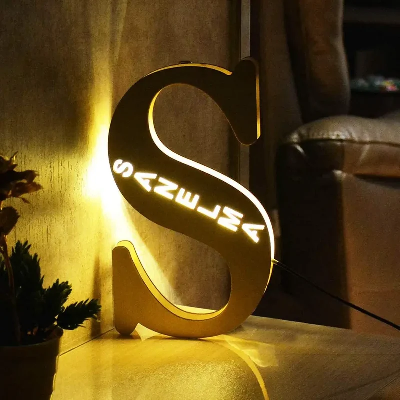 LED-Buchstaben-Nachtlicht aus Holz – personalisierbar A–Z