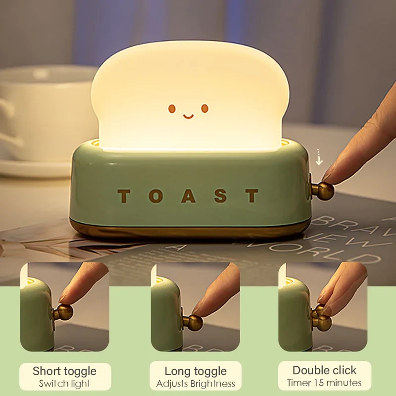 Brot-Nachtlicht im Kawaii-Look – LED-Schlummerlampe mit Timer