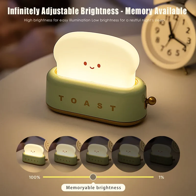 Brot-Nachtlicht im Kawaii-Look – LED-Schlummerlampe mit Timer
