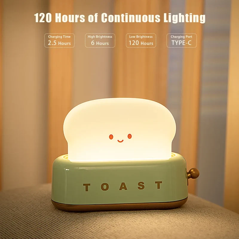 Brot-Nachtlicht im Kawaii-Look – LED-Schlummerlampe mit Timer
