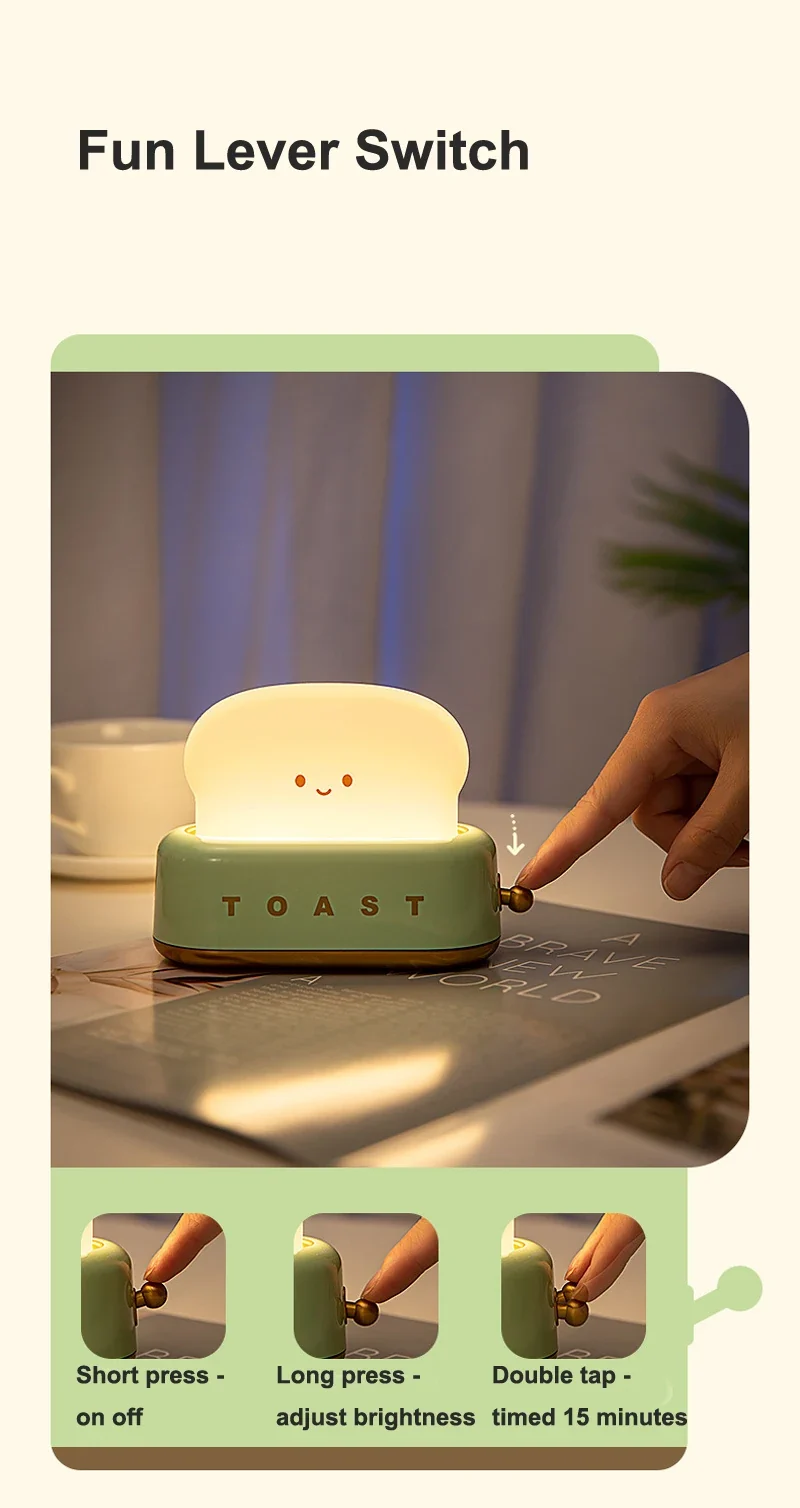 Brot-Nachtlicht im Kawaii-Look – LED-Schlummerlampe mit Timer