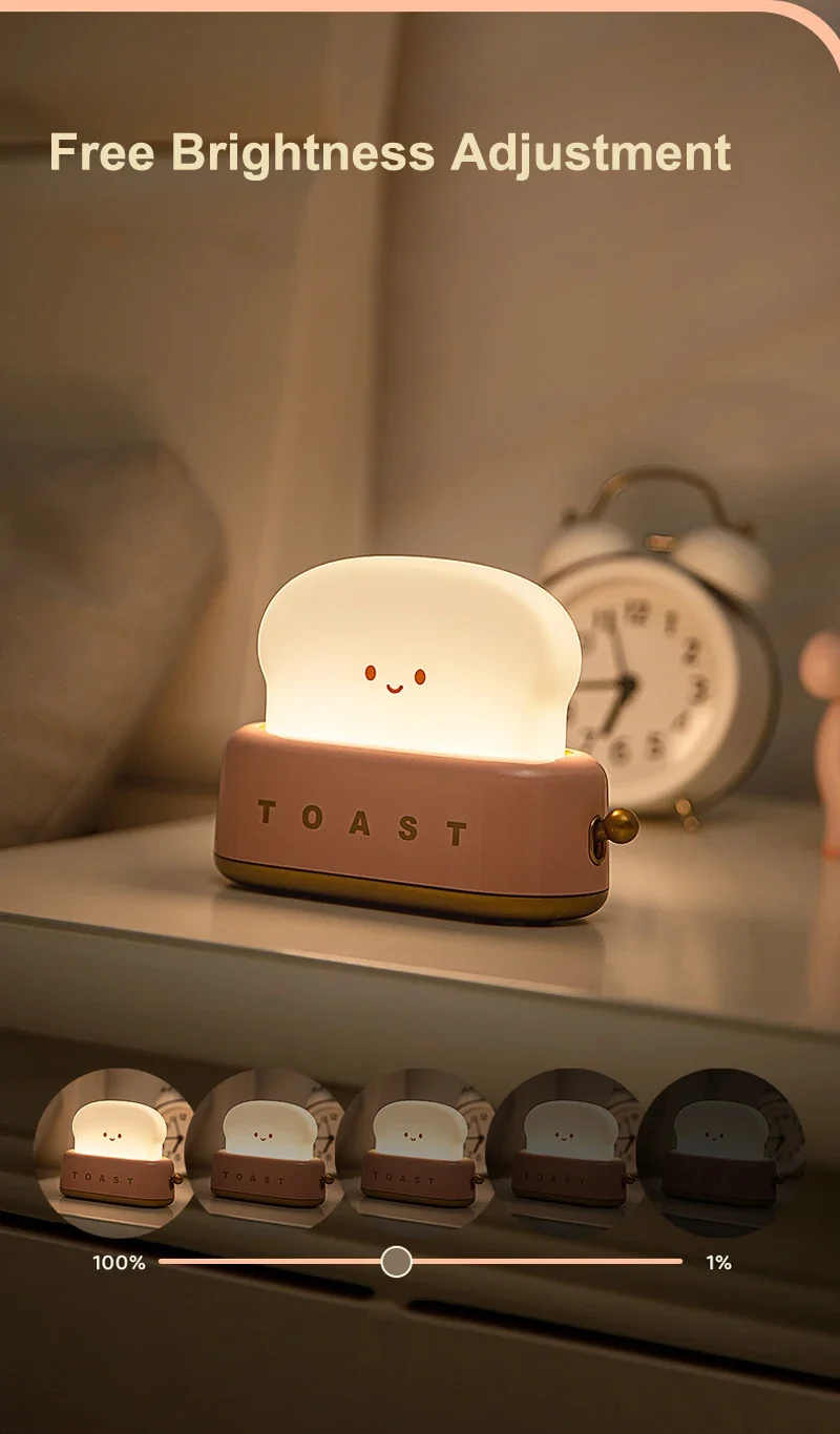 Brot-Nachtlicht im Kawaii-Look – LED-Schlummerlampe mit Timer
