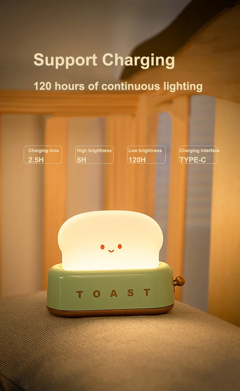 Brot-Nachtlicht im Kawaii-Look – LED-Schlummerlampe mit Timer