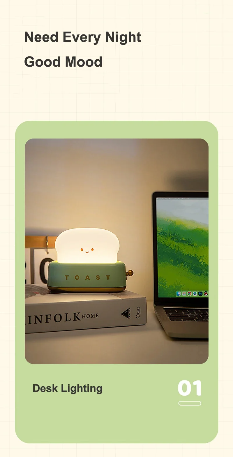 Brot-Nachtlicht im Kawaii-Look – LED-Schlummerlampe mit Timer