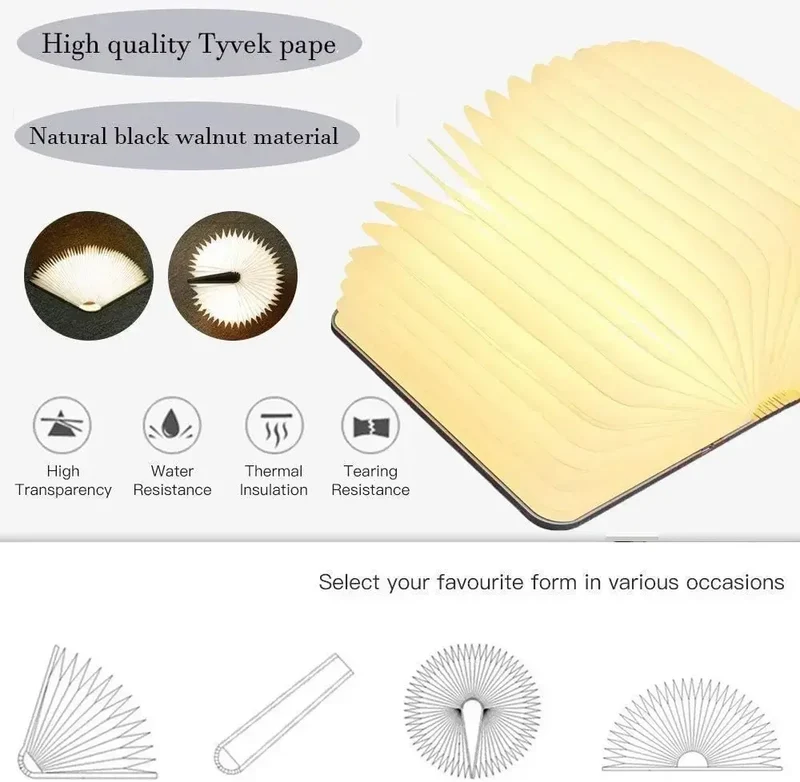 Faltbare LED-Buchlampe – 3 Lichtfarben, USB-Akku, magnetisch