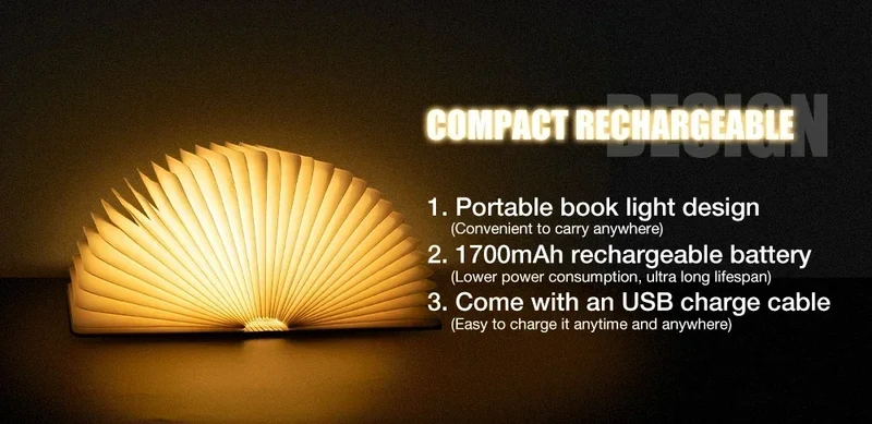 Faltbare LED-Buchlampe – 3 Lichtfarben, USB-Akku, magnetisch