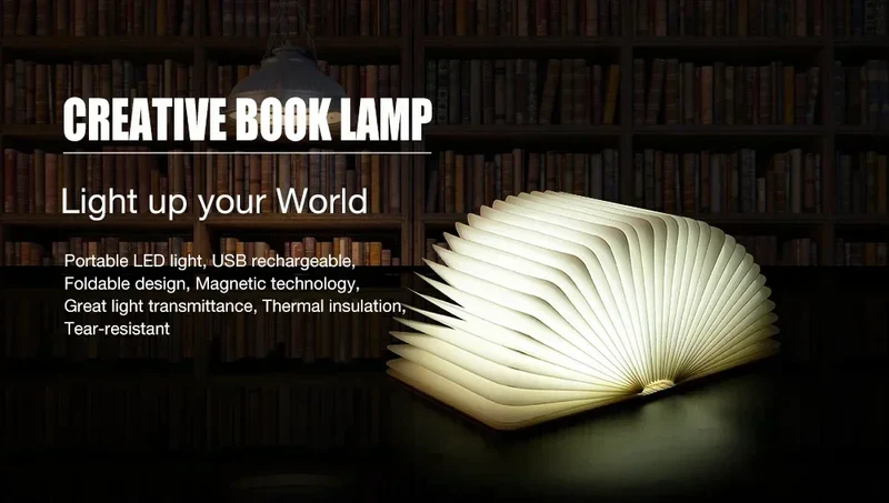 Faltbare LED-Buchlampe – 3 Lichtfarben, USB-Akku, magnetisch