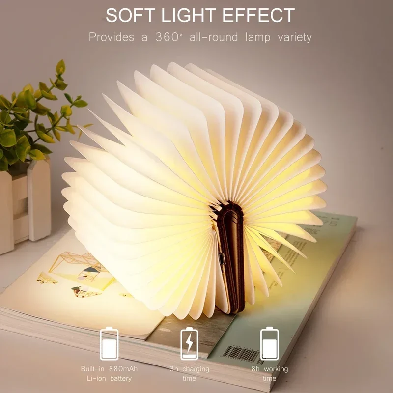 Faltbare LED-Buchlampe – 3 Lichtfarben, USB-Akku, magnetisch