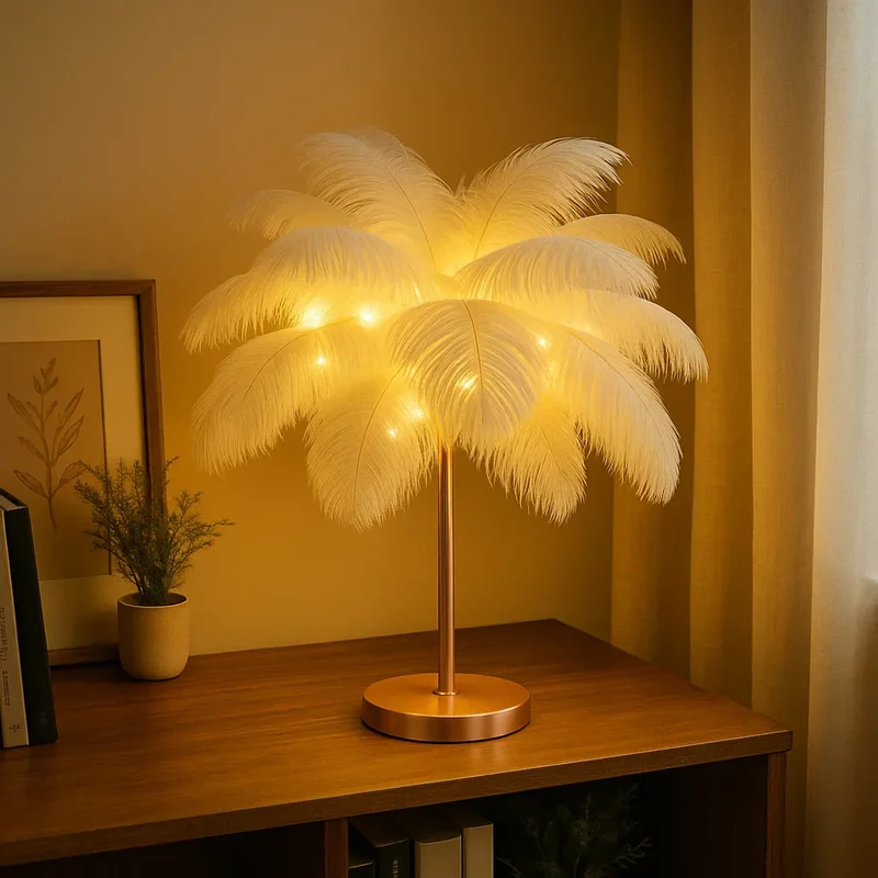 Plumora | LED Feder-Tischlampe mit warmem Licht