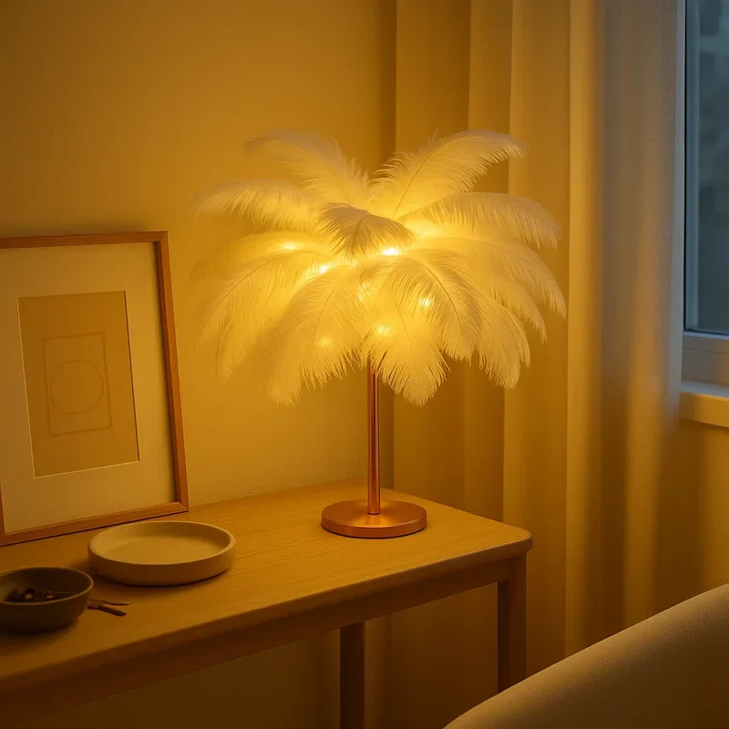 Plumora | LED Feder-Tischlampe mit warmem Licht