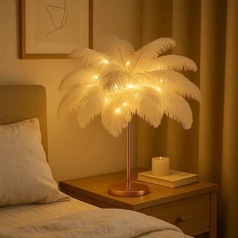 Plumora | LED Feder-Tischlampe mit warmem Licht