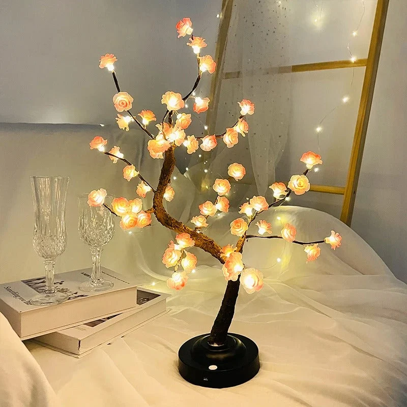 SakuraGlow | LED Bonsai-Tischlampe mit Blüten
