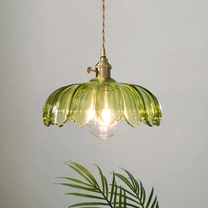 Lumessa | Vintage Glas-Pendelleuchte im Blütendesign