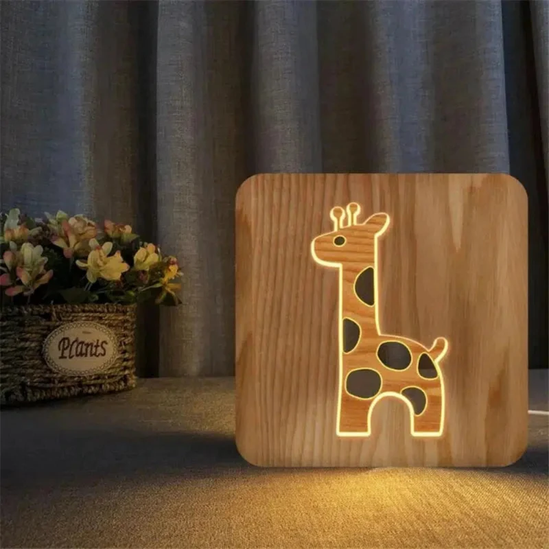 Giraffen-Nachtlicht aus Holz: Dekorative Schlummerleuchte für Kinderzimmer