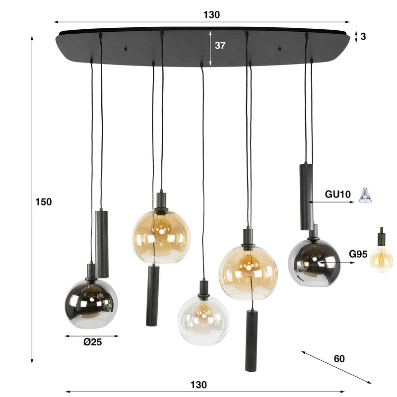 Hängelampe Sfera Tricolore 9-flammig – Artic schwarz