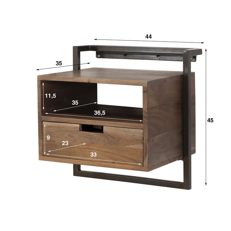 Nachttisch Air Massiv offenes Fach 1 Schublade – Massiv Akazie brown