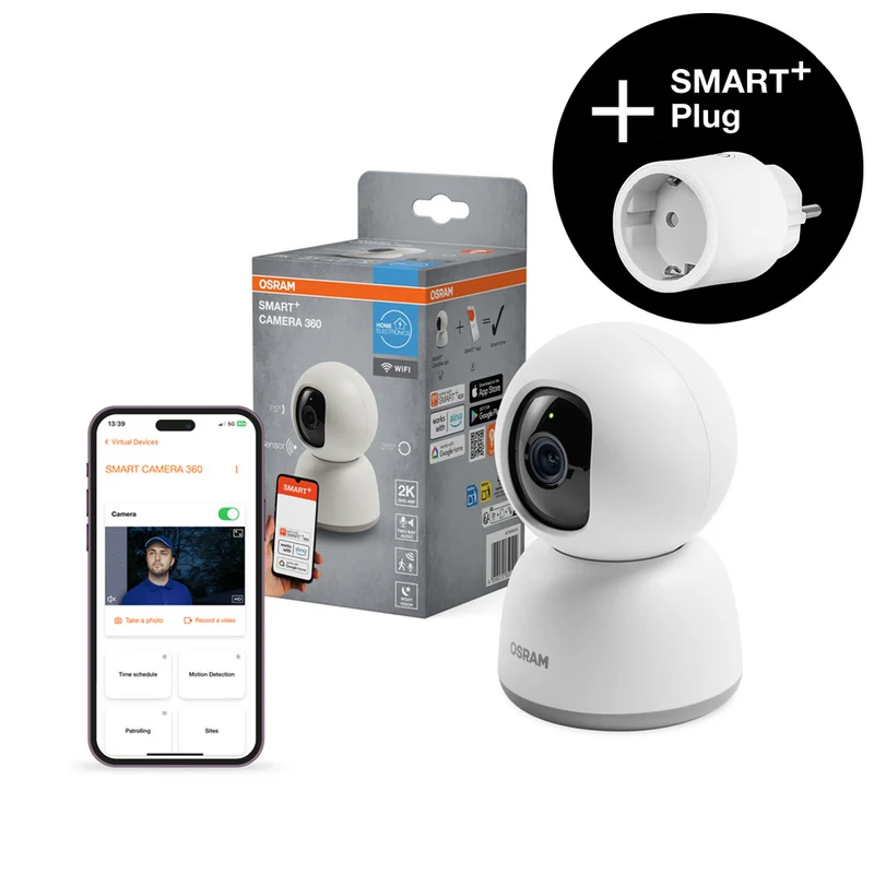 AKTION - OSRAM Wifi SMART+ Smarte Indoor Überwachungskamera Weiß inkl. Gratis Smart Plug