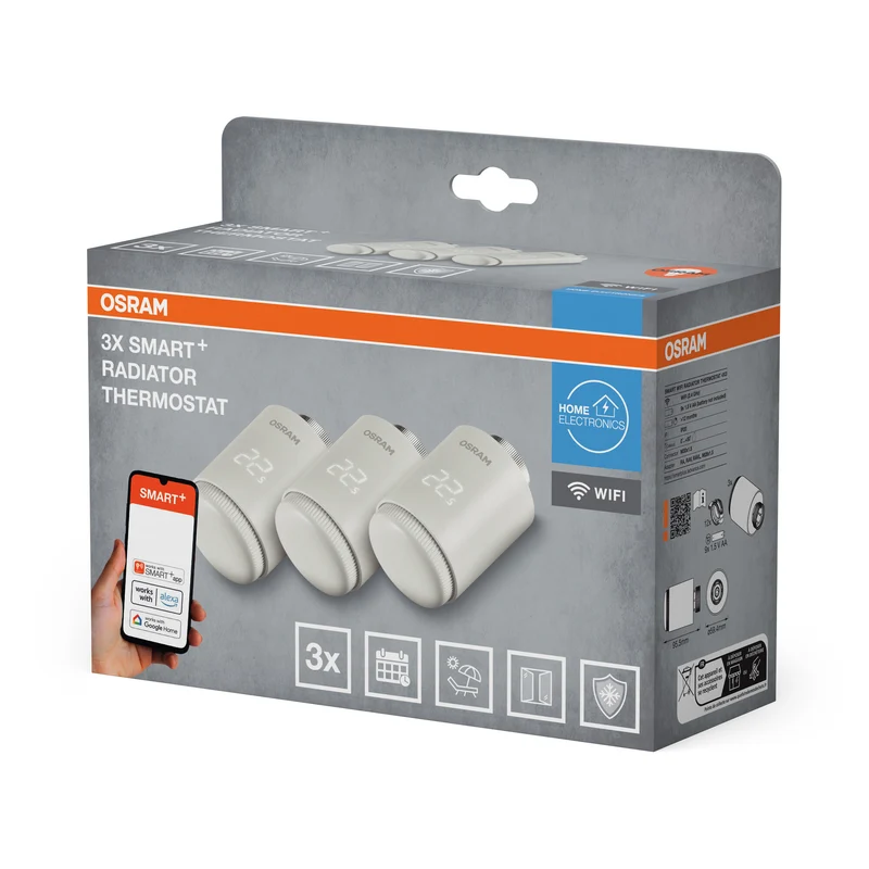 OSRAM SMART+ WIFI smarter Heizungsthermostat, 4.5V, Weiß, 3er Pack, 2. Generation