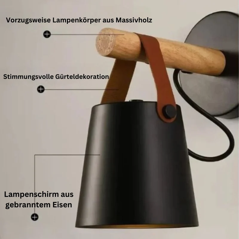 HaloTide | LED-Wandleuchte mit Holz & Leder