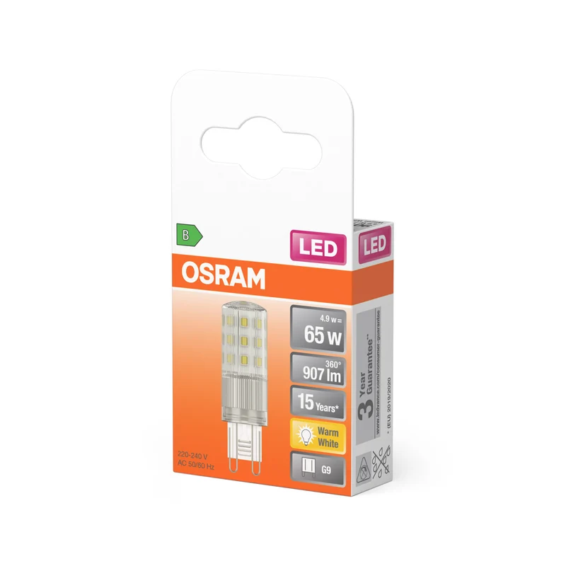 OSRAM LED BASE PIN G9, 4.9V, 907lm, 2700K, Warmweiß, Klar