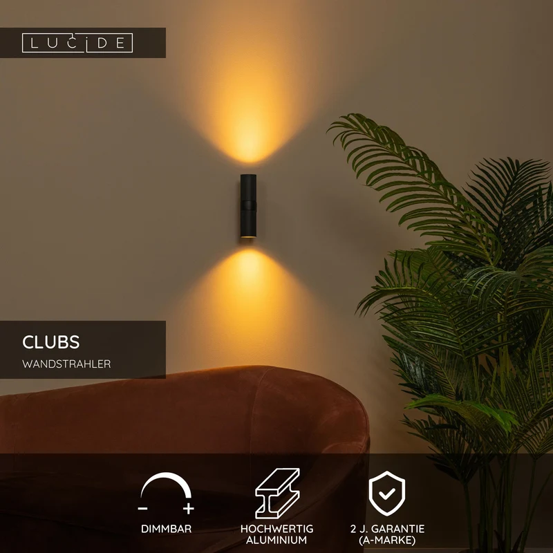 Wandspot Clubs 2-flammig Up & Down Schwarz