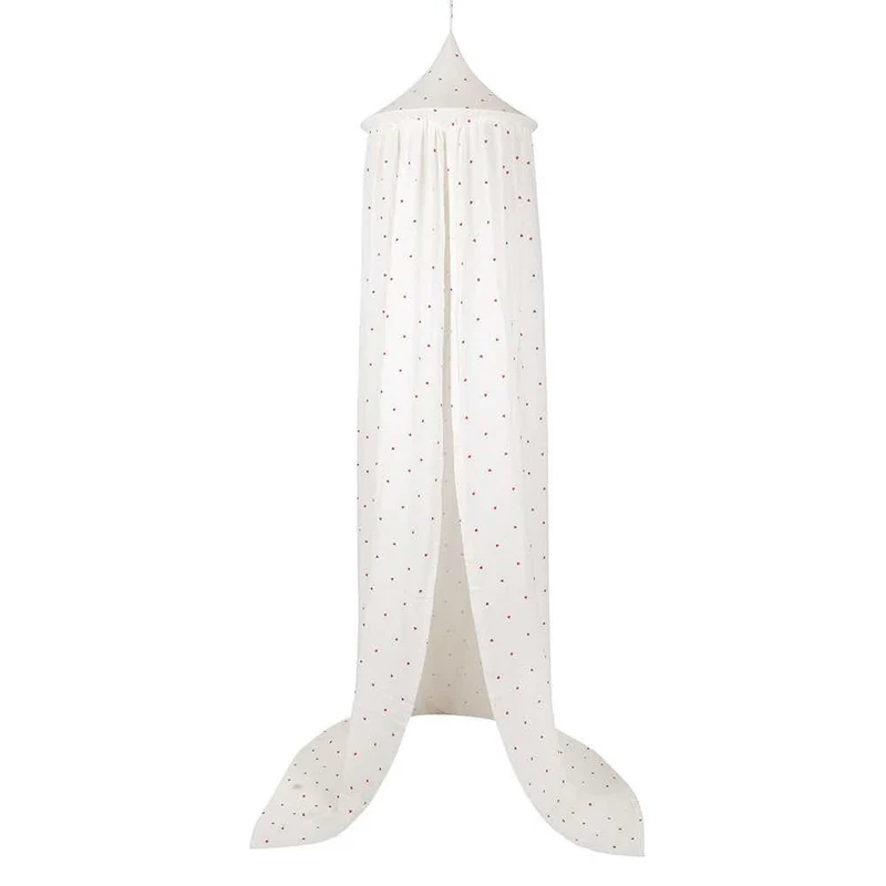 Betthimmel Baldachin Creme mit Herzen, 240 cm, aus Baumwolle