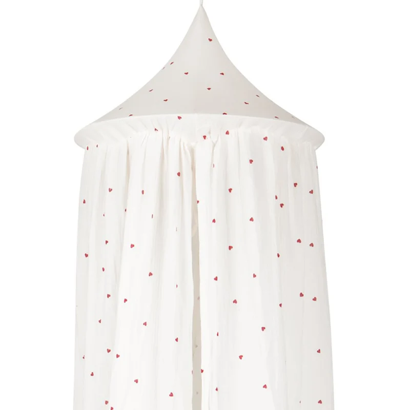 Betthimmel Baldachin Creme mit Herzen, 240 cm, aus Baumwolle
